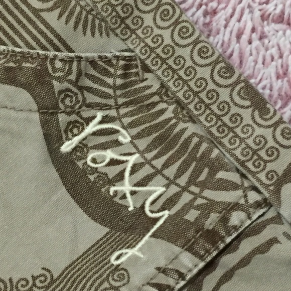 ROXY SURFWEAR SHORTS sz 10 tropical print green olive pockets streetwear - Picture 3 of 14